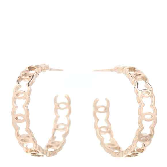 Chanel 21A Gold Metal Interlocking CC Logo Dangle Drop Statement Hoop Earrings - Picture 1 of 12